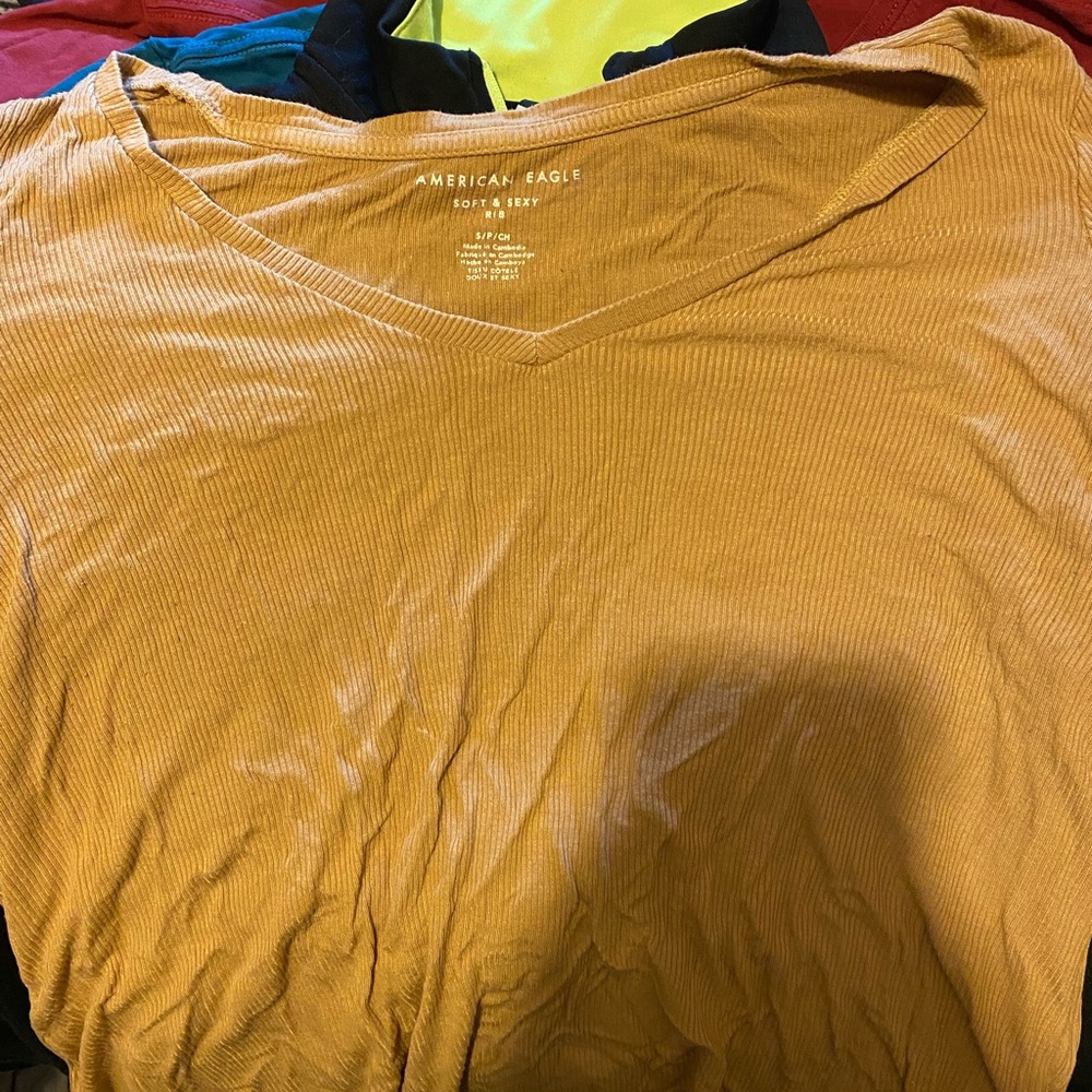 yellow ribbed soft and sexy american eagle shirt